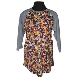 Lularoe Bambi Pattern Randy Style Baseball 3/4 Sleeve T
